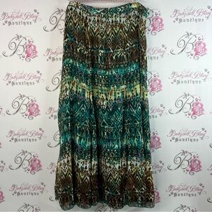 TanJay skirt long tiered Aztec boho ombré skirt Green and Brown Maxi Skirt